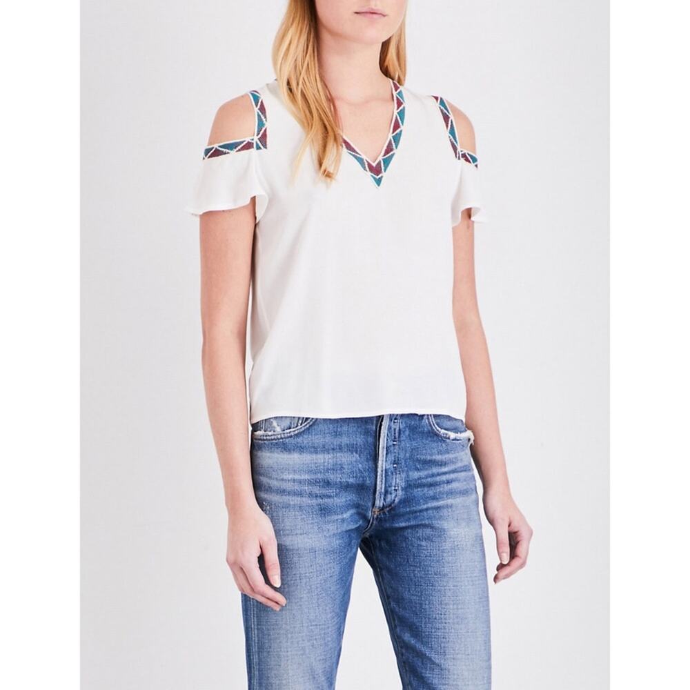 NWT MAJE Lisea Cold Shoulder Crepe Top